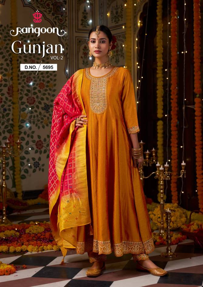 Gunjan Vol 2 By Rangoon Silk Embroidery Anarkali Readymade Suits Wholesale Shop In Surat